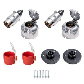 TAEUYYM Trailer Plug Socket 7-Pin 12 V Waterproof Aluminium Alloy Trailer Plug Socket 7-Pin with Trailer Plug Holder and Socket Rubber Seal for Trailers Lorries Cars Pack of 2