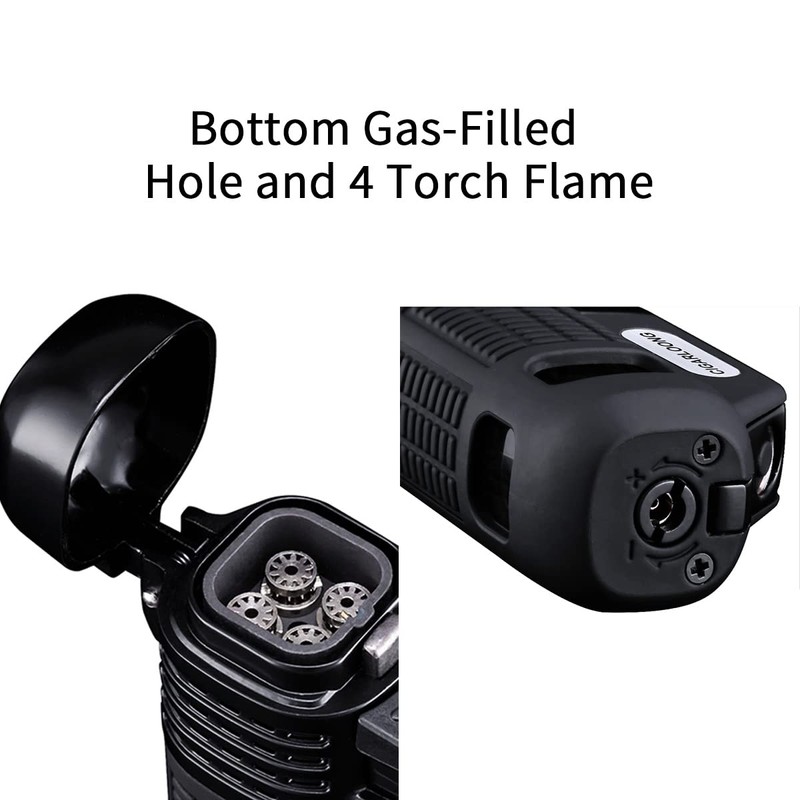 CIGARLOONG Cigar Lighter 4 Jet Torch Blue Flames Refillable Butane