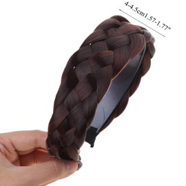 Twist Braided Headband Wig Headband Wide-Brimmed Hair Hoop Simple Ponytail Braid Hairpiece Hairband Hair Accessories Stretch Quality Synthetic Braided Headband Women Girl Hair Braid(Black Brown)