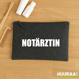 Huuraa Kulturbeutel Notärztin Schriftzug Geschenk 1 Liter Charcoal Filz Notärztin Geschenkidee