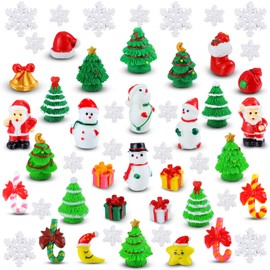 50 Pieces Christmas Miniature Ornaments Mini Resin Fairy Garden Dollhouse Decoration Ornaments DIY Kit Christmas Pendant Accessories DIY Snow Globe Figurines Christmas Decorations for Party