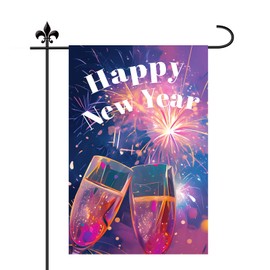 Happy New Year Garden Flag, 18x12in Double Sided Outdoor Flag Cheers Fireworks Pattern New Year Yard Decorations for Lawn Yard Outside Funny Holiday New Year Decor