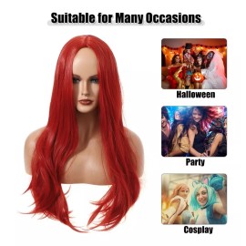 Sourcing Map Peluca Larga Para Mujer Dama De 24 Pulgadas Rojo Vino Cabell