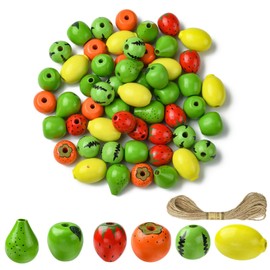 LiQunSweet 60 pcs 6 Styles Fruit Theme Wood Beads Pear Watermelon Strawberry Lemon Persimmon Spacer Beads for DIY Jewelry Bracelet Necklace Earring Keychain Bag Decoration