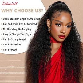LAKASTATR Paquetes De Cabello Humano 12A De 30 Pulgadas Con Ondas Profundas, Cabello Humano 100% Virgen Brasileño Sin Procesar, 1 Paquete De Tejido Rizado, Color Negro Natural.