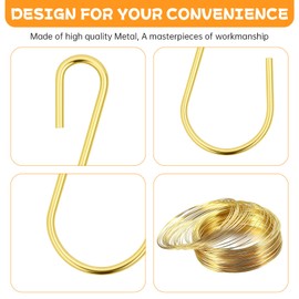 LIQWEI 60 Pcs S Hooks for Hanging, 1 Inch Metal Hanging Hook S Shaped Metal Hook, Hanger Connector Hooks Ornament for Hang Jewelry Small Kitchenware Potted Plants(Gold)