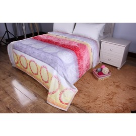 DaDa Bedding Flannel Throw Blanket - Seashore Sands Striped Soft Fleece - Light Lavender Yellow & Red - 66" x 90"