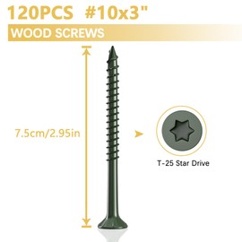 Deck Screws, #10x3 Heavy Duty Exterior Wood Screws, 120PCS Torx/Star Drive Head Deck Screw, Rust Resistant epoxy Coated, Outdoor Decking Screws, T25 Star Bit Included, Green