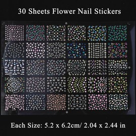 30 Sheets Flower Nail Stickers Spring Nail Art Decals 3D Self-Adhesive Pink Colorful Blossom Floral Heart Nail Stickers for Women Girls Kids DIY Nail Decoration Nail Supplies Accessories