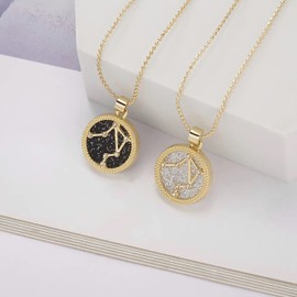 Gold Star Sign Coin Constellation Pendant Chain Necklace – Day – Aquarius (20th January - 18th February) - Zodiac Constellation Horoscope Celestial Astrology Jewellery - Women Men Gift