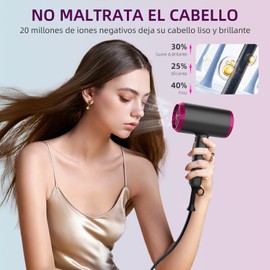 Secador de Pelo Ionico,Lostrain Secadora Para Cabello Plegable 1800W 3 Temperaturas 1.8M Cable,Secadora con Difusor y Concentrador 20 Millones De Iones Negativos Para Viaje Salón