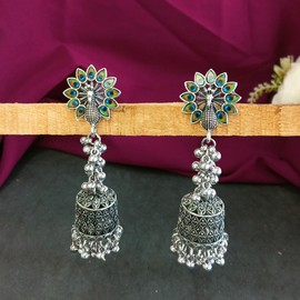 Efulgenz Oxidized Indian Earrings for Women Chandbali Jhumka Jhumki Earrings Set Indian Oxidized Jewelry Dangle Earrings Boho Bohemian Statement Jewelry for Women, Copper, No Gemstone