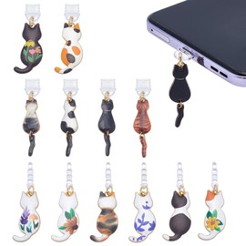 OLYCRAFT 12Pcs Cat Dust Plug Charms 1.2~1.4 Inch Mobile Dustproof Plugs with Cat Pendants Earphone Dust Plug Charm Cat's Back View Type C Port Protector Phone Accessory for Most Type-C Phone