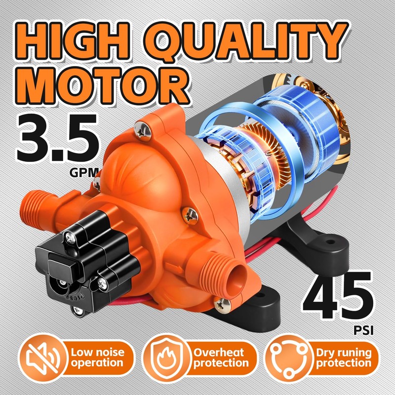 RV Water Pump 12V Quiet, 3.5GPM 45PSI Self-Priming RV Water