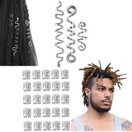 Norhogo Pack of 28 dreadlocks jewellery accessories, hair spirals, dreadlocks, beads hair accessories, braids, hair dreadlocks accessories for women, men, braids decorations (silver)