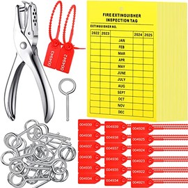 76 Pcs Monthly Fire Extinguisher Inspection Tags Set Including 4 Years Maintenance Tags Plastic Tamper Seals Fire Extinguisher Pull Pins Numbered Security Tags with Handheld Hole Puncher