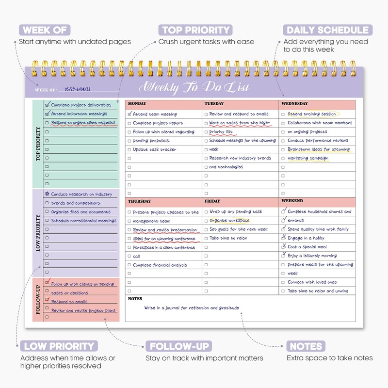 Taja Weekly To Do List Notepad with 52 Undated Sheets（8.5"×11"）-