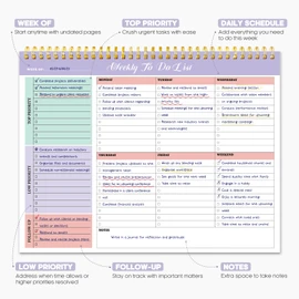 Taja Weekly To Do List Notepad with 52 Undated Sheets（8.5"×11"）- Weekly Desk Planner for Women & Man, Work and Home - Violet Dream