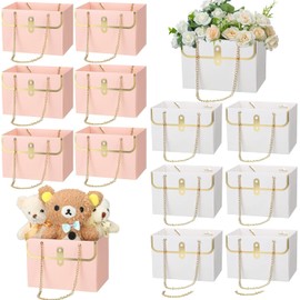 Arlent 12 bolsas de regalo de flores de papel,bolsas de flores para ramos de flores,bolsas rectangulares de regalo,bolsa de mano para pareja,día de la madre,boda,día de San Valentín(Blanco y rosa)