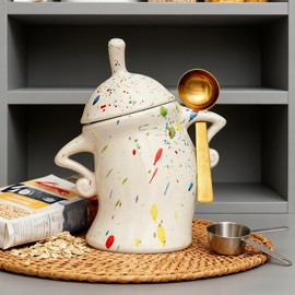 Jefuzh Attitude Canisters,Canister With Attitude Ceramic Storage Jars Large Ceramics Jar With Lid Sassy Fun Canister A Complimentary Fine Spoon for Coffee, Tea, Sugar, Spices Storage (Colorful)