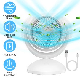 Portable Rechargeable Desk Fan 4-Speed Quiet 360 Degree Oscillating Air Circulator White Plastic Household Usecolor: white1