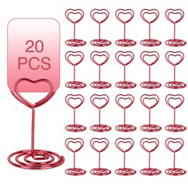 Biiange 20pcs Mini Red Heart Place Table Number Holders, Metal Table Card Holders for Photos, Food Signs, Memo Notes, Weddings, Restaurants, Birthdays