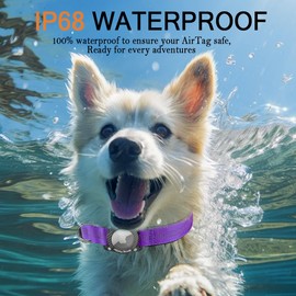 LZXLXS AirTag Dog Collar, IPX8 Waterproof Air Tag Dog Collar Holder, Luminous, Reflective, Durable, Comfortable Padded GPS Collars for Small Medium Large Dogs, Purple, M