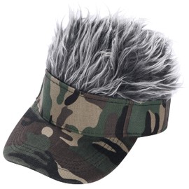 Yorm Wig Sun Visor Golf Fishing Competition Prize Wig Visor Joke Visor Flare Visor Outdoor Fishing, green camouflage, 57.0–60.0 cm