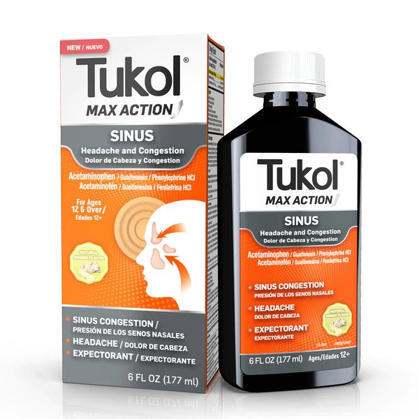 Tukol Max Action Sinus Liquid. Max Strength Cold, Congestion & Pain Relief. 6 oz
