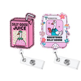 Funny Badge Reel Retractable Cute Silly Goose Juice Nurse Pink ID Card Badge Holder, Nursing Office Badge Clip for RN CNA MA Resident Physician HR Medical Intern Pediatric Doctor Nurse Gifts (2Pcs)