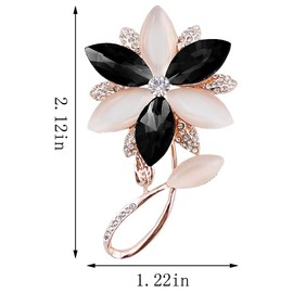 FENGJI Five Clover Shape Style Cats Opal Crystal Gold and Silver Plated Blue Brooch and Pin for Women (Black)
