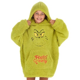 Huggable Hoodie Infant Kids Unisex Novelty Grinch Oversized Blanket Hoodie Borg Fleece 3-13 Years Green