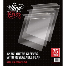 Resealable Record Outer Sleeves, Crystal Clear Premium Vinyl Record Sleeves | 12.75" X 12.75" Album Outer Sleeve, 3 Mil Premium Vinyl Sleeves, Album Protection with Flap (75 Pack)