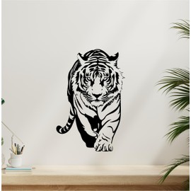 Tiger Stalking Vinyl Wall Decal Silhouette - Jungle Themed Sticker for Bedroom, Bathroom, or Door - Wildlife Big Cat Decor for Walls Inspirational Vinyl Wall Mural Lettering Decal (12" W x 18" H)