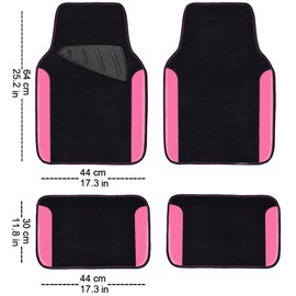 CAR PASS Rainbow Waterproof Universal Fit Faux Leather Car Carpet- Anti-Slip Nibbed Backing Floor Mats for SUV, Vans,Sedans,Trucks, Automotive Set of 4 for Women&Cute Girly (Black with Pink)
