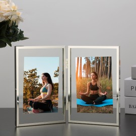 YiPinYin 7x9'' Silver' Double Floating Frame For Photo Sizes (4x 6''5x7'',6x8''),Adjustable Tabletop/Shelf Photo Frame,Gift for Wedding,Birthady, Home or Office Decor.