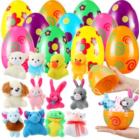 MiniInflat 12 Set 6'' Jumbo Easter Eggs with Plush Animal Toys Filled Colorful Bright Plastic Easter Eggs for Easter Egg Hunt Easter Decorations Easter Party Favor(Patterned, 6 Color)