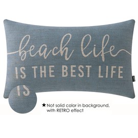 TRENDIN Beach Throw Pillow Covers 20x12 inch Beach Life is The Best Life Lumbar Pillowcase Vintage Nautical Decorations Linen Cushion Cover for Sofa Couch PL662TR