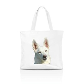 AdriLeo Swiss Shepherd Dog Shopping Bag (White Fur), White with photographic print