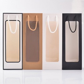 36CM Long Clear Window Wine Paper Bag LMCF-0134 Kraft 6ea