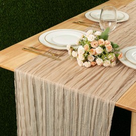 Kesfey Khaki Cheesecloth Table Runner 13ft Long, Boho Gauze Cheese Cloth Table Runner 35x157in, Rustic Sheer Runner for Wedding Bridal Shower Birthday Party Table Decor(90x400cm)