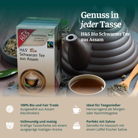 H&S Organic Black Tea from Assam: 100% Organic Fair Trade Black Tea, 20 x 1.8 g