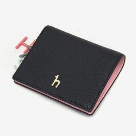 Hazzys (광주신세계)블랙 가죽 골드퍼피 로고 레터링장식 2단 반지갑 HIWA5E613BK (Gwangju Shinsegae) Black Leather Gold Puppy Logo Lettering Decoration 2-Fold Wallet HIWA5E613BK