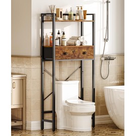 HOOBRO Over-The-Toilet Storage Rack with 2 Drawers, 3-Tier Bathroom Organizer Shelf Over Toilet, Freestanding Toilet Shelf, Storage Cabinet, Rustic Brown and Black BF47TS01