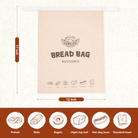 FAMILIFE Reusable Bread Bags,2 Pack Bread Bags for Homemade Bread,Bread Storage with Lining,Sourdough Bread Bags for Fresh Homemade Bread Sourdough Food Storage