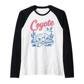 Retro Desert Coyote Graphic Tee Vintage Western Aesthetic Raglan Baseball Tee
