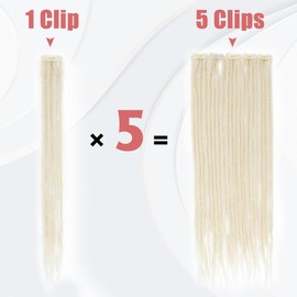 Ajsowju Clip-in Straight Dreadlocks Extension 5PCS 20 Strands 24inches Thin Soft Dread Extensions for Women (Blond)