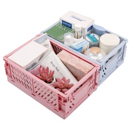 2-Pack Plastic Baskets for Shelf Storage Organizing, Durable and Reliable Folding Storage Crate, Ideal for Home Kitchen Classroom and Office Organization, Bathroom Storage (9.8 x 6.5 x 3.8 inches)