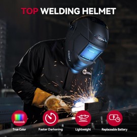 ARCCAPTAIN True Color Auto Darkening Welding Helmet, Solar Powered Welding Hood, 1/1/1/1 Top Optical Clarity Welding Mask, Wide Shade 4/9-13 for TIG MIG ARC Weld Grinding Welder Helmet
