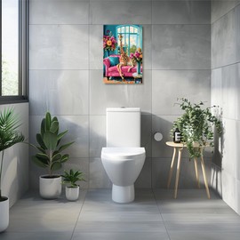 XLMDYYSW Colorful Animal Wall Art Cat Peacock Giraffe Canvas Picture Bathroom Retro Painting Flower Background Prints for Living Room Wall Decor Framed (Yellow, 12.00" x 18.00")